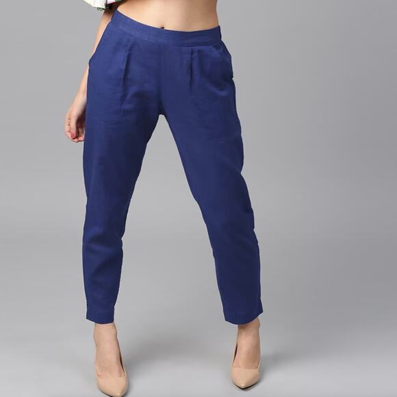 EILEEN FISHER 100% Organic Linen Pull On Pants Navy Blue {3S25}